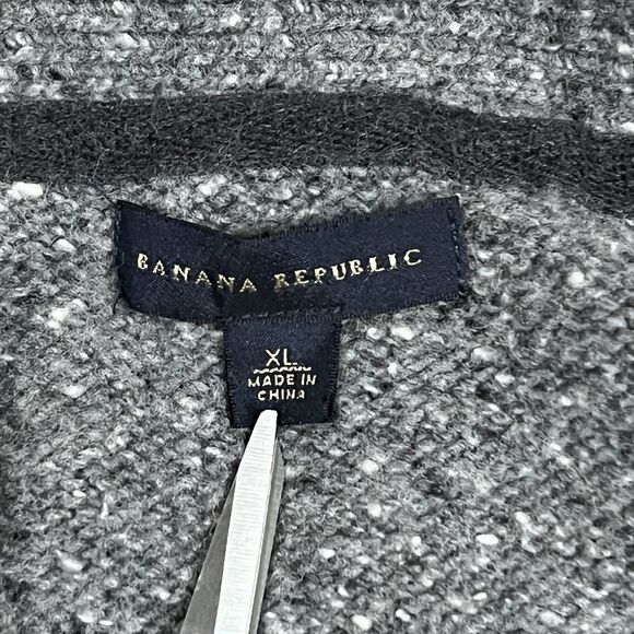 Banana Republic Cardigan Womens XL Gray Lambs Wool Button Tweed Knit Preppy - Picture 5 of 10